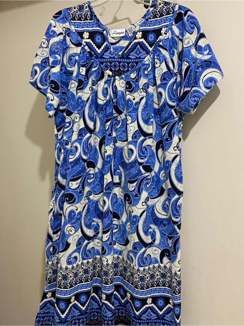 Vintage Loungees Blue Paisley Short Sleeve Women's Lounging Casual Dress